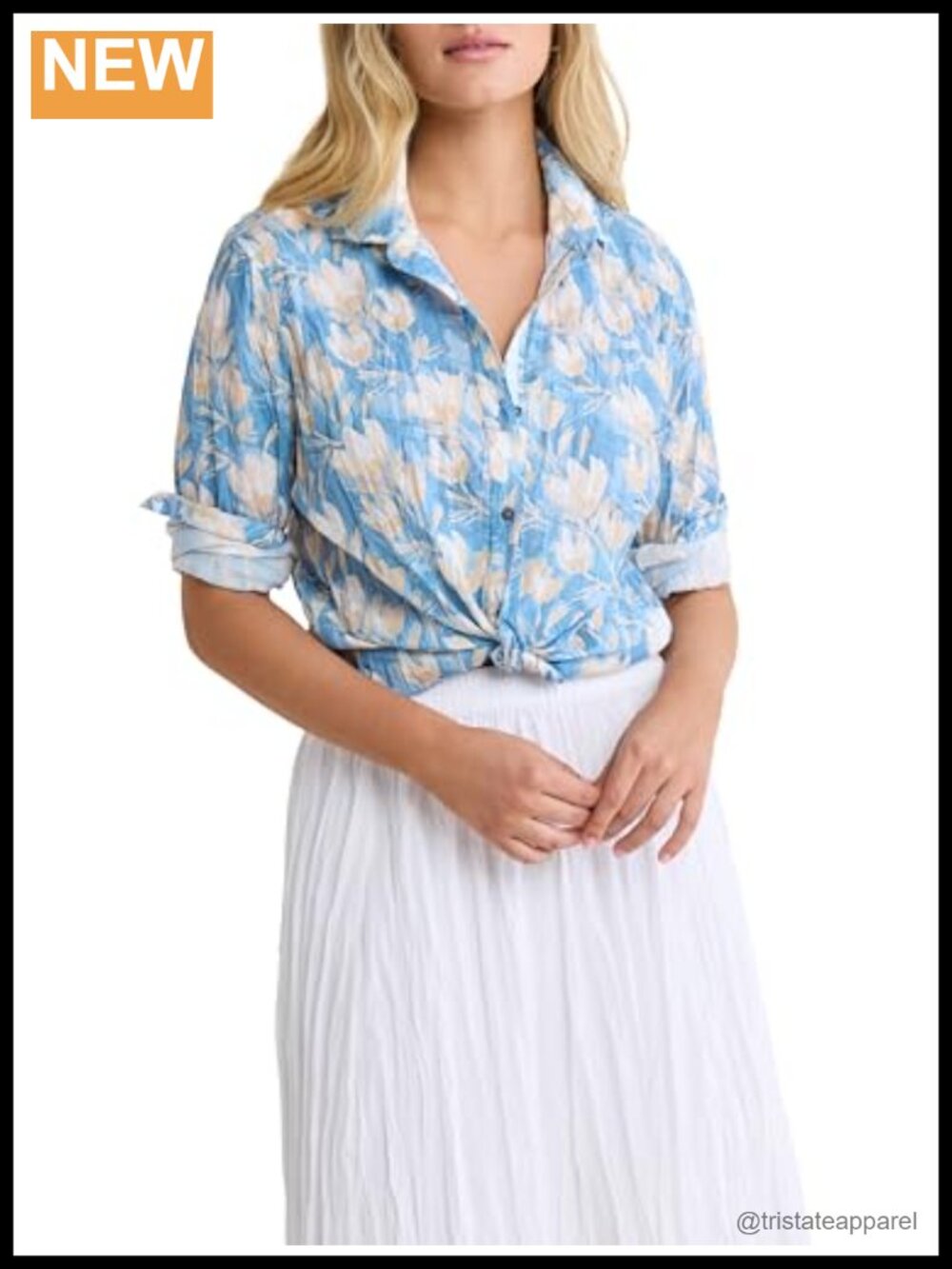 Women's 100% Cotton Button Down Shirt Floral Long Sleeve Fitted